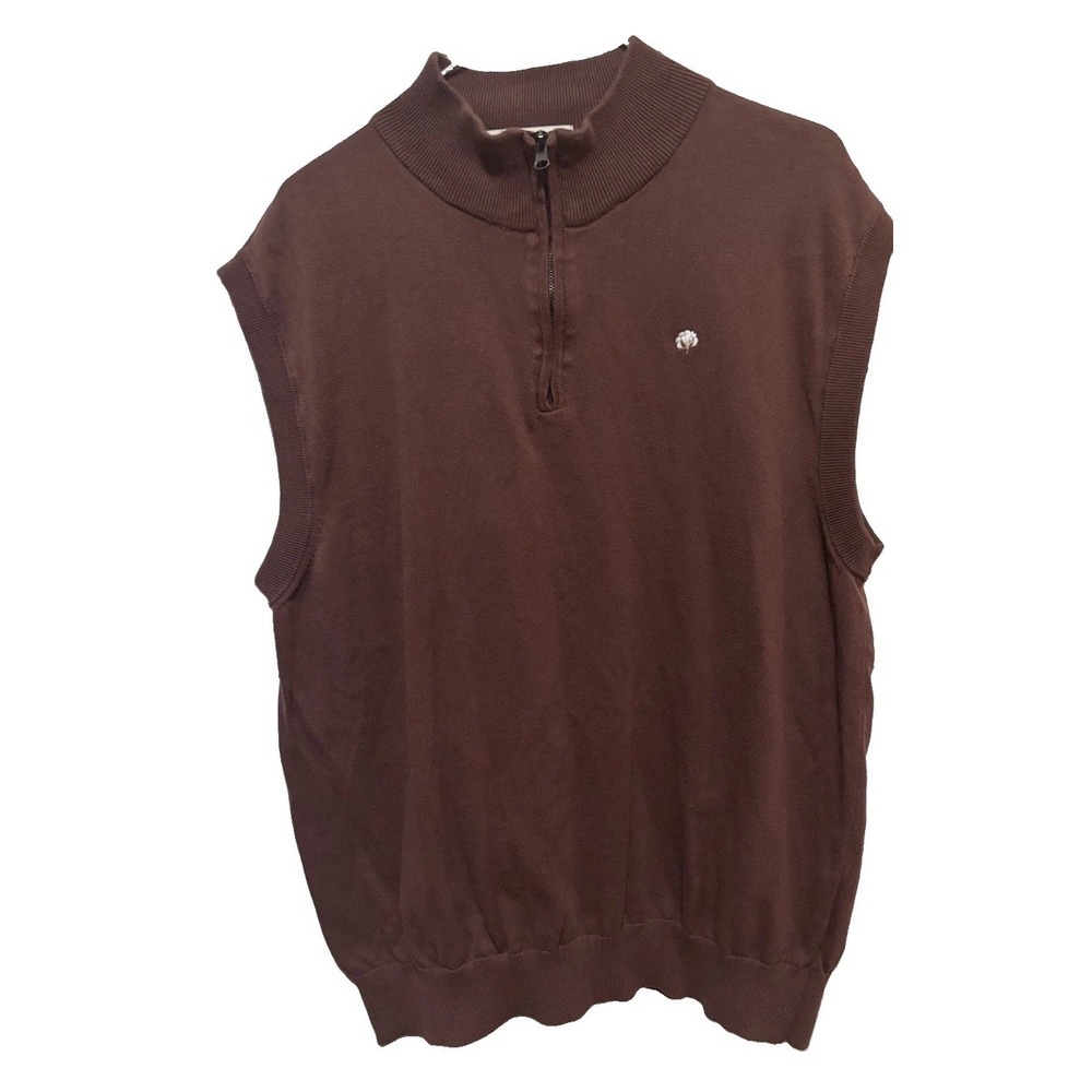 Cotton Brothers Men's 2XL Brown Knit 1/4 Zip Mock Neck Sweater Vest Logo